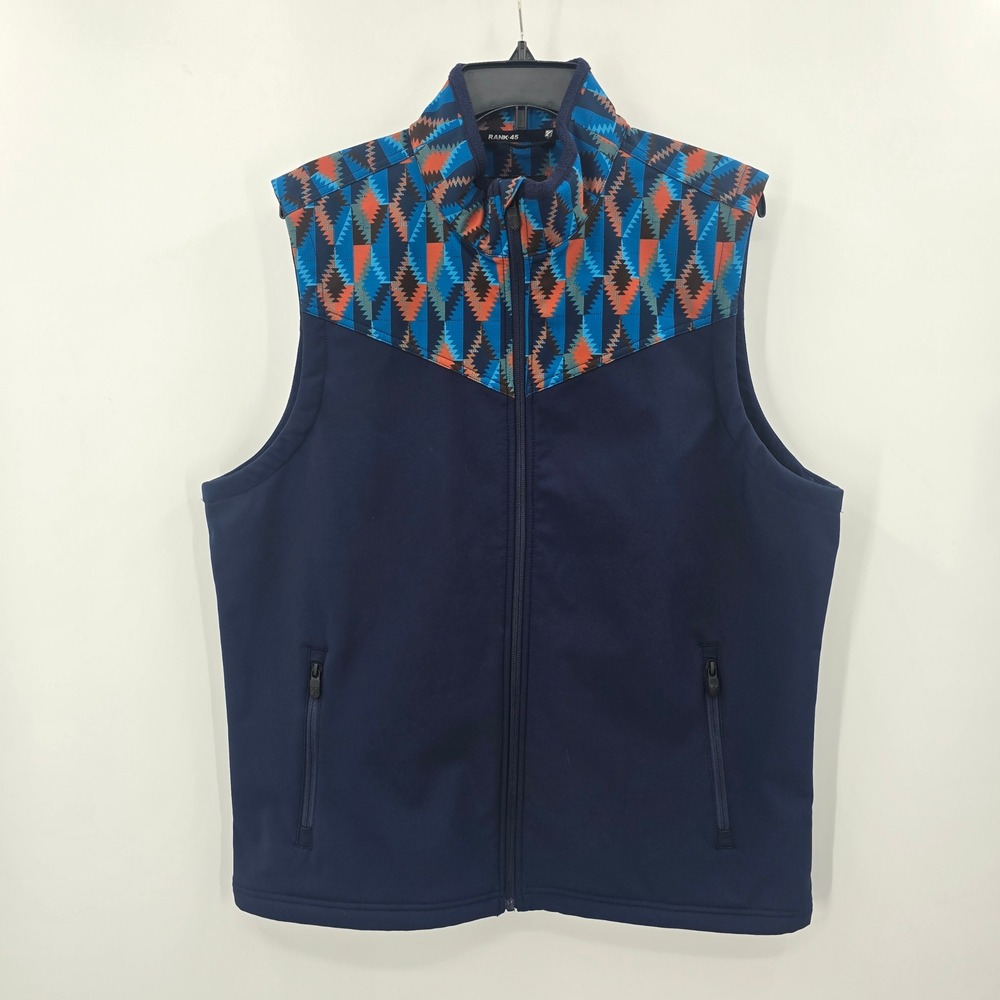 Rank 45 Womens Southwestern Aztec Print Softshell Fleece Lined Vest Large